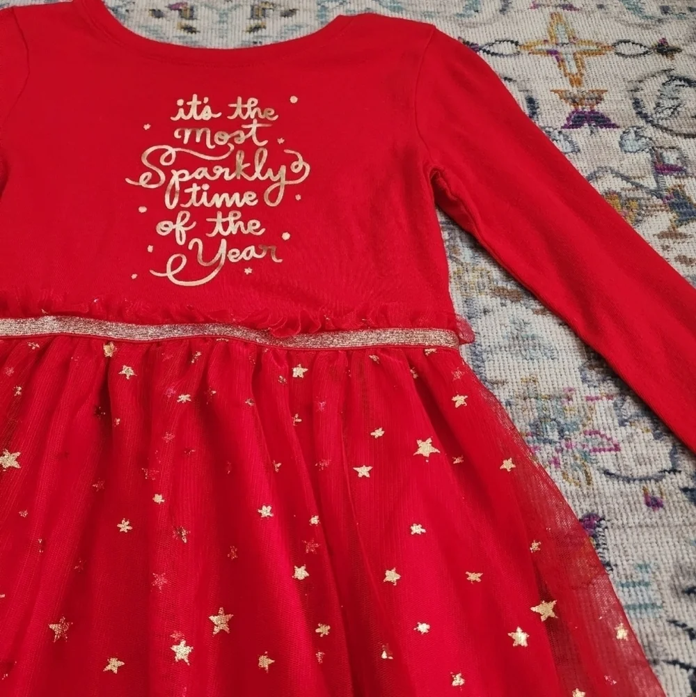 Cat & Jack Girls Red Christmas Holiday 'Tis The Season' Dress, size 6/6x